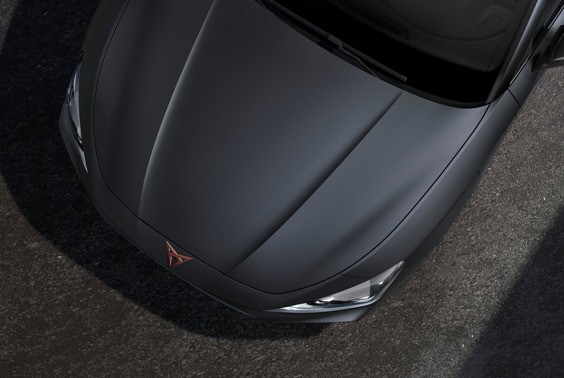 Bird’s eye view of a Magnetic Tech matt CUPRA Leon car hood