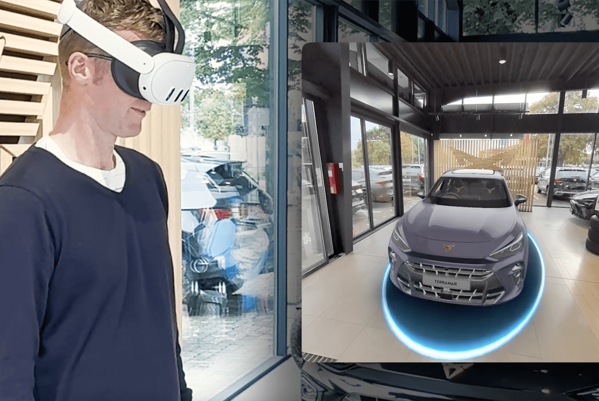 someone using a VR headset to experience a CUPRA model