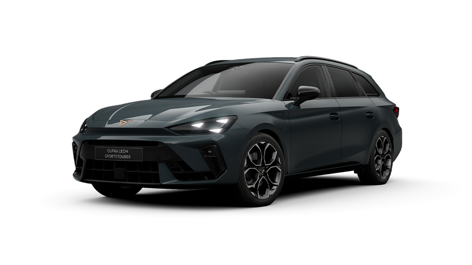 A grey CUPRA Leon Estate V1 on a white background