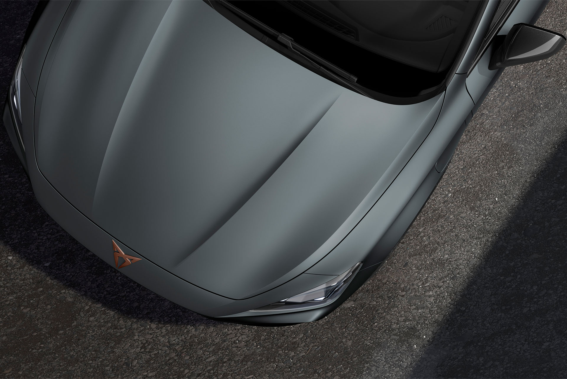 Upper shot of the front nose of the CUPRA Formentor in Enceladus Grey Matt.