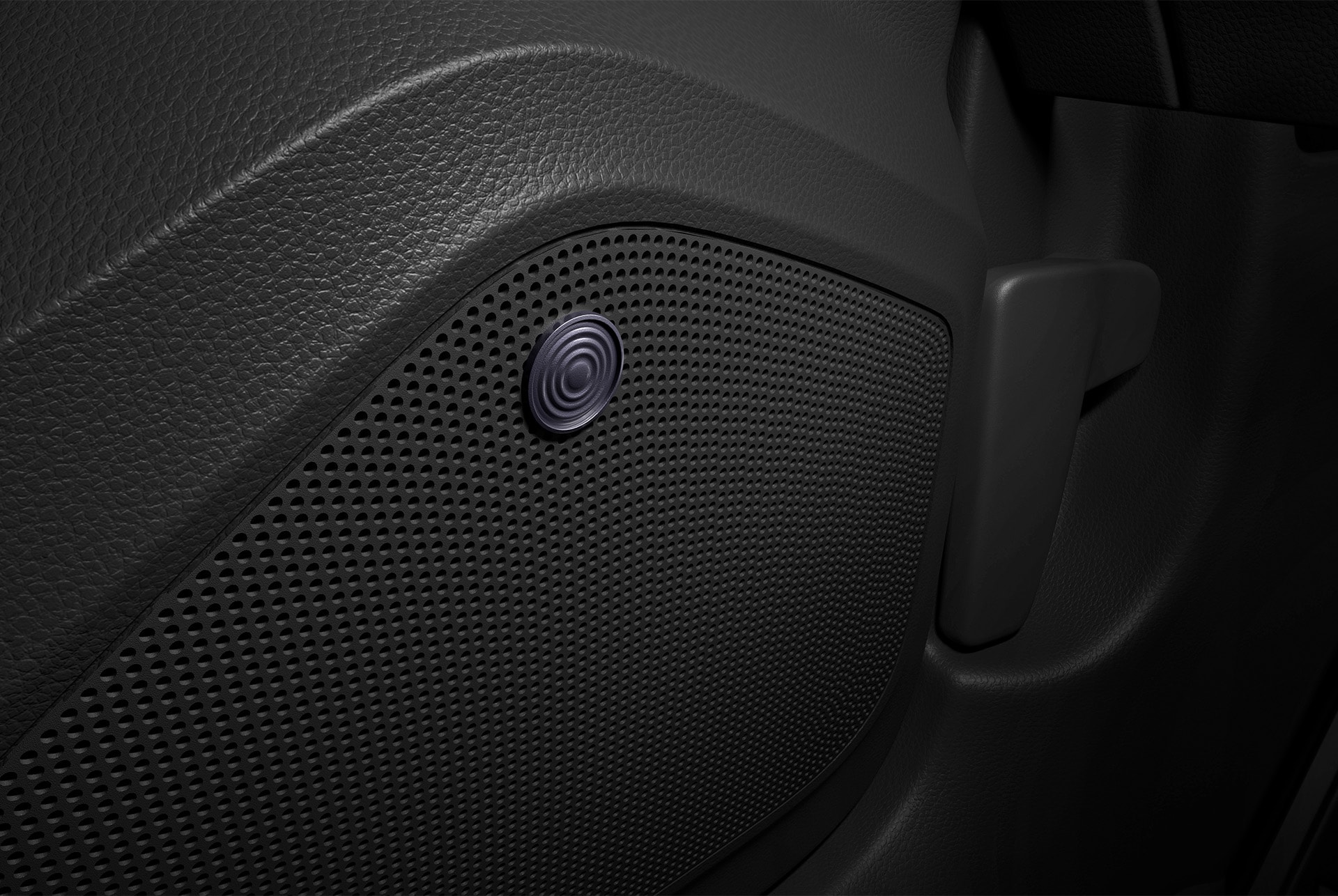 Close-up view of the CUPRA sound system’s door speaker. It showcases the design details of this interior feature.