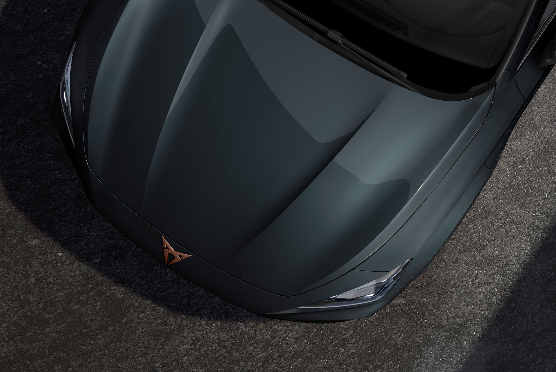 Bird’s eye view of fiord blue new CUPRA Formentor CUV 2025.