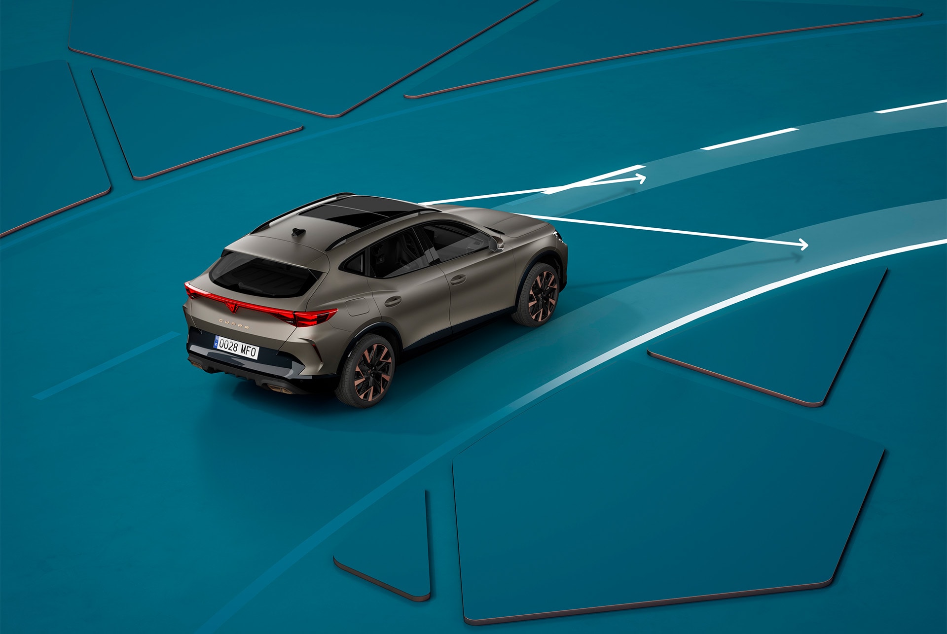 New CUPRA Formentor 2025 lane assist plus demo, blue background visual demonstration.