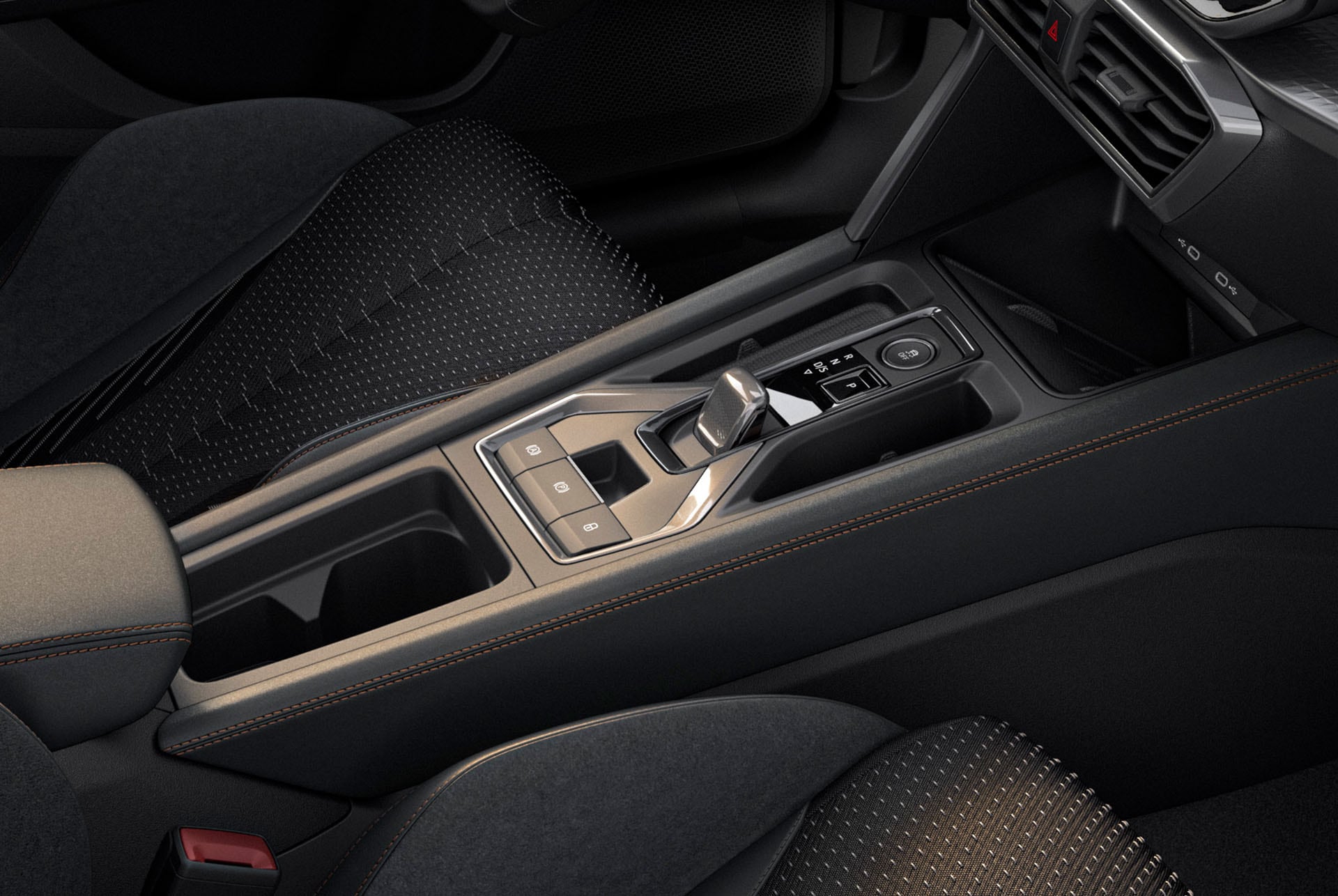 Close up of new CUPRA Formentor 2025 interior central console in car, interior design.