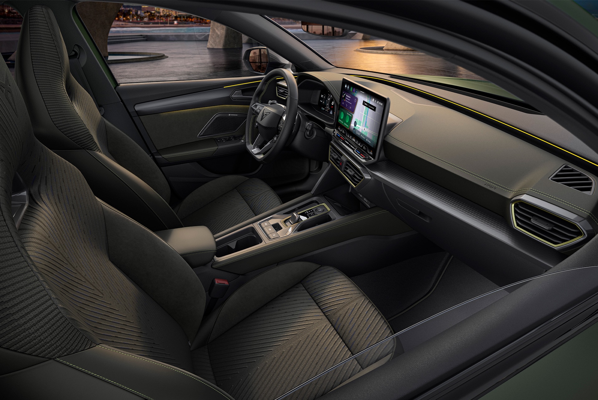 cupra leon interior car design with tribe upholstery crafted in 3D-knitting technology.