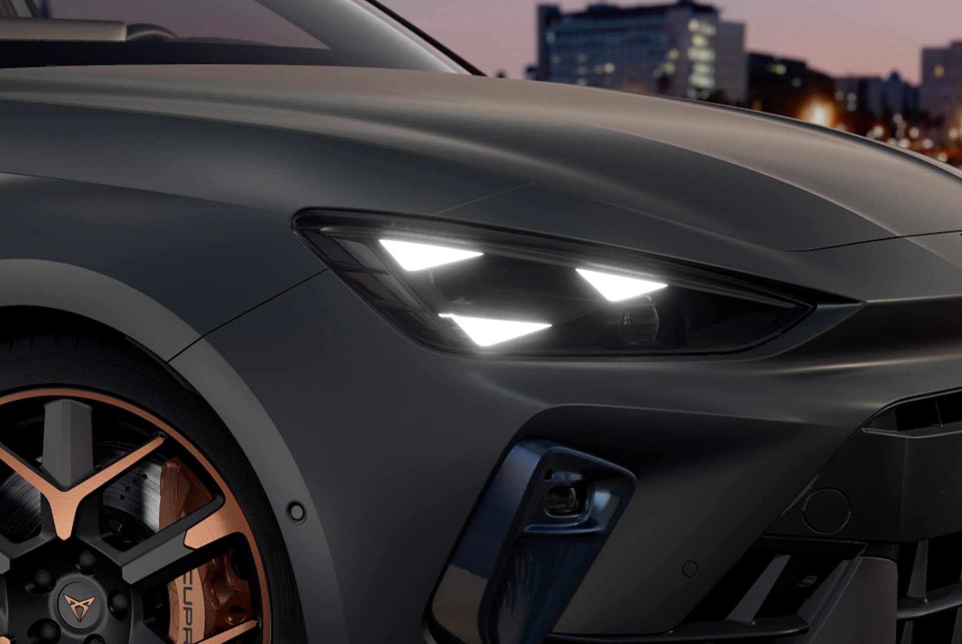 crop of cupra leon sportstourer pure performance equipment pack, matrix LED lights, featuring a distinctive signature, coupled with a multifunction camera.