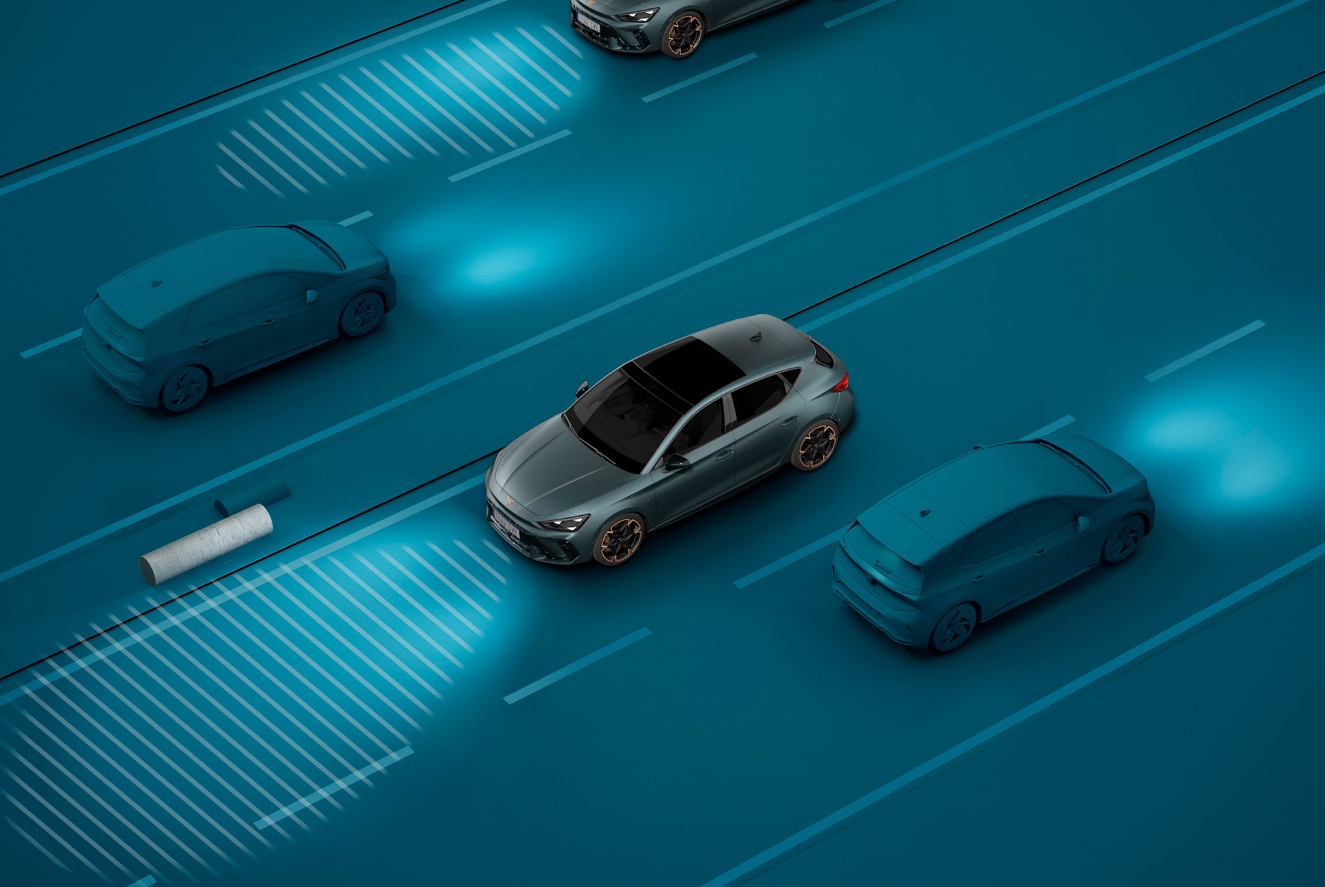 cupra leon sportstourer light assist demo, blue background visual demonstration