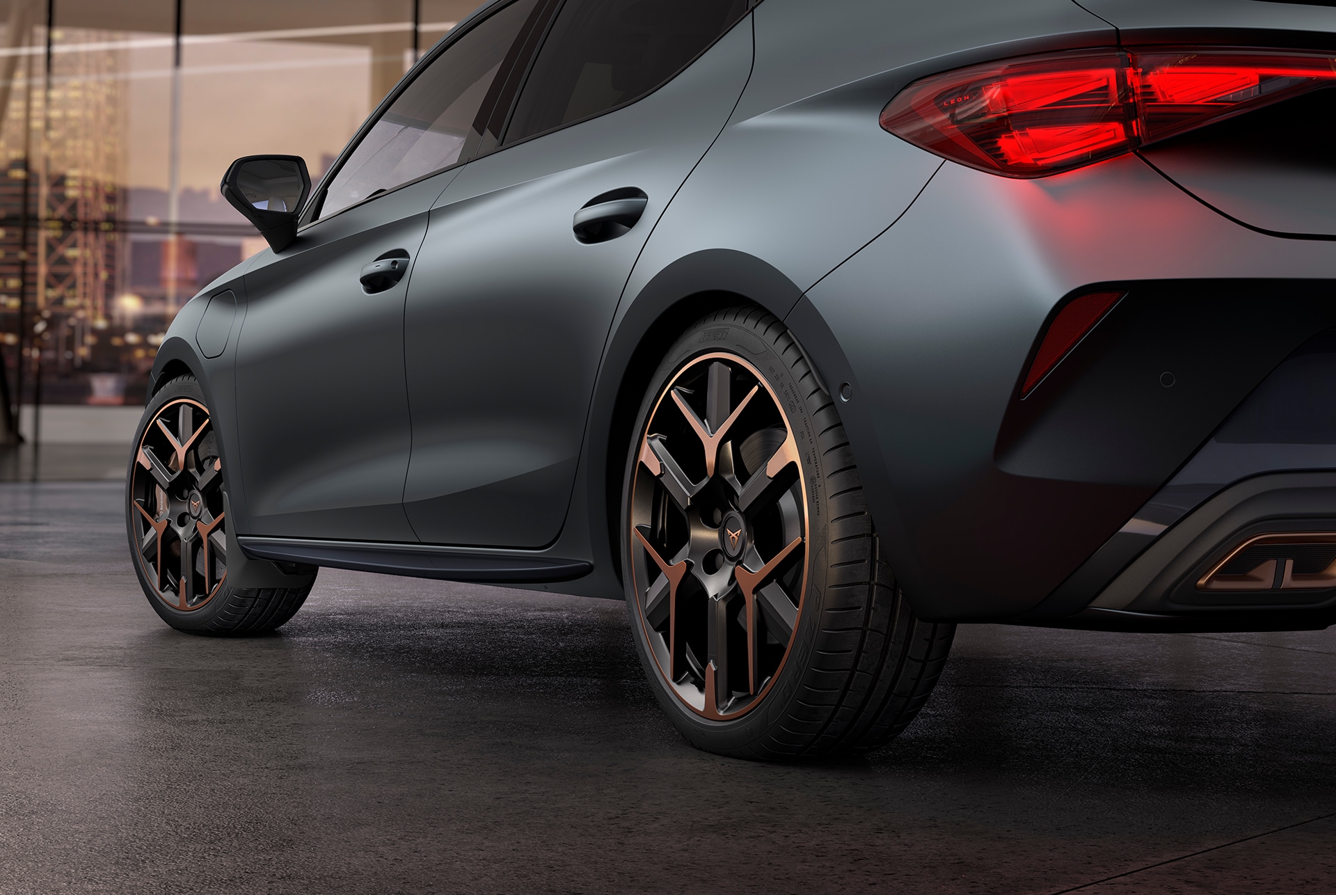 cupra leon sportstourer protected with front mudflaps accessories.