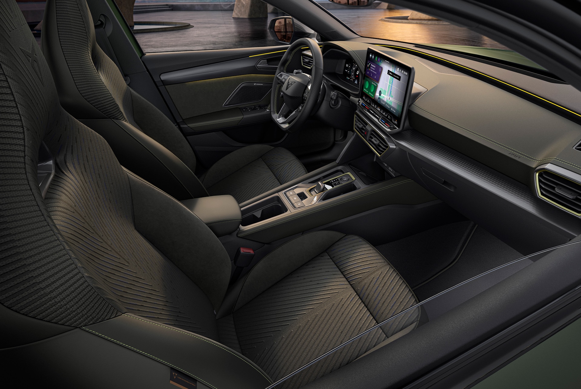 cupra leon interior car design with tribe upholstery crafted in 3D-knitting technology. 