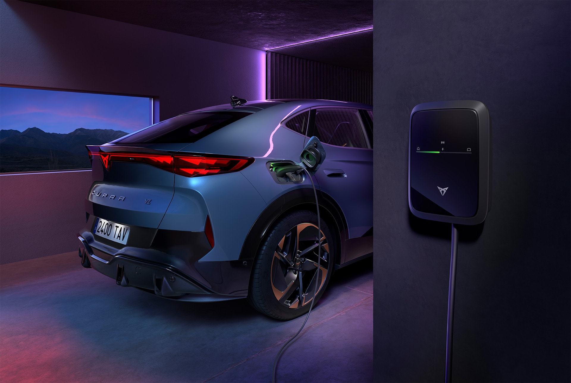 The new cupra tavascan VZ blue colour charging