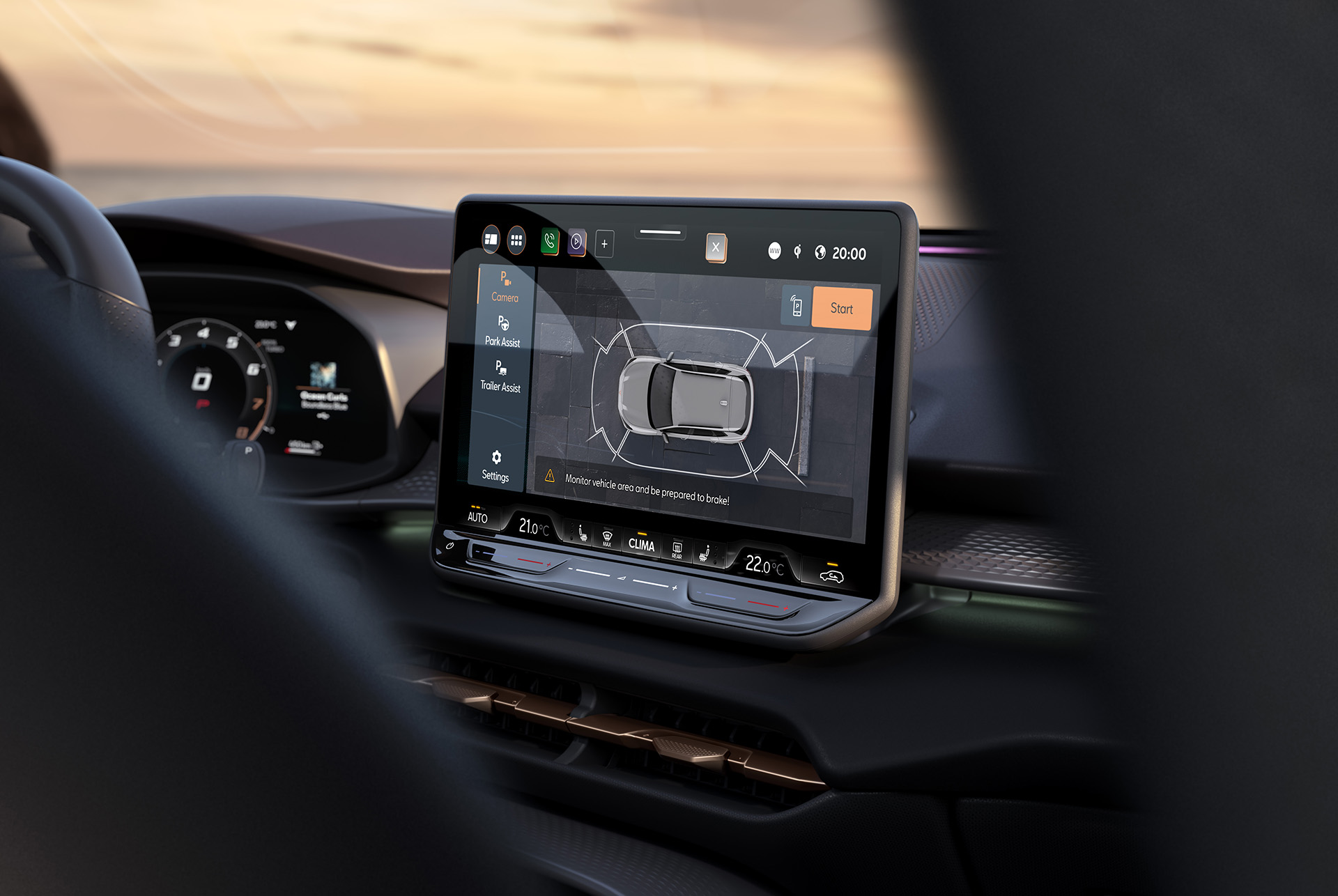 CUPRA Terramar’s dashboard with advanced driving and parking assistance features from the Intelligent Drive pack.