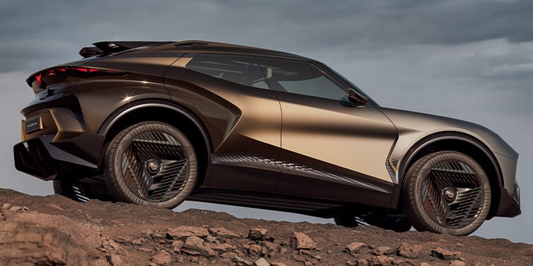 CUPRA Tindaya car side view with illuminating CUPRA logo.